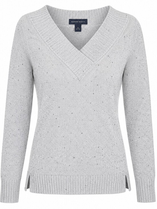 Karen Scott Sweaters - KAREN SCOTT | Cozy Fitted Crossover V-Neck Sweater Gray Black White | XS